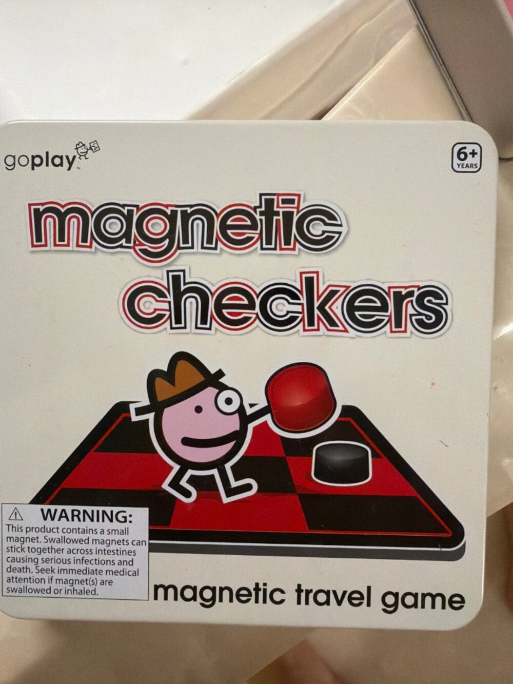 GoPlay Magnetic Checkers Travel Game Tin Ages 6+ Used